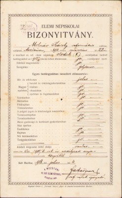 HST A1839 Certificat școlar 1908 Mezotur Ungaria foto