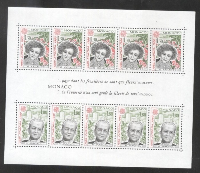 Monaco 1980 Europa CEPT Famous persons perf. sheet Mi.B16 MNH CA.026