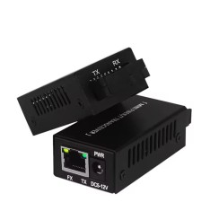 Mini media converter Gigabit Ethernet , fibra optica SC UPC, Single Mode, 10 100 1000 Mbps, 3 km, DC 5, 12V