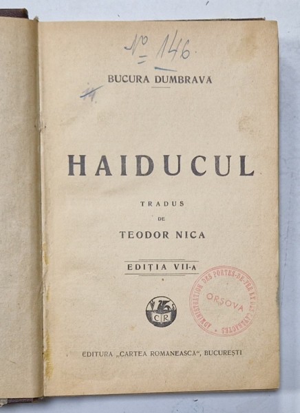HAIDUCUL de BUCURA DUMBRAVA , tradus de TEODOR NICA , 1914