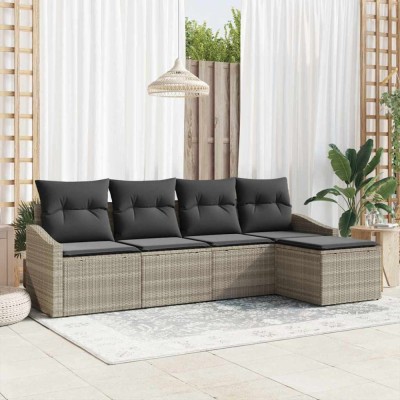 vidaXL Set de canapele pentru grădină 5 pcs Gri deschis Rattan poli 3346682 foto