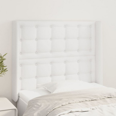 vidaXL Tăblie de pat cu aripioare, alb, 93x16x118/128 cm, piele eco foto