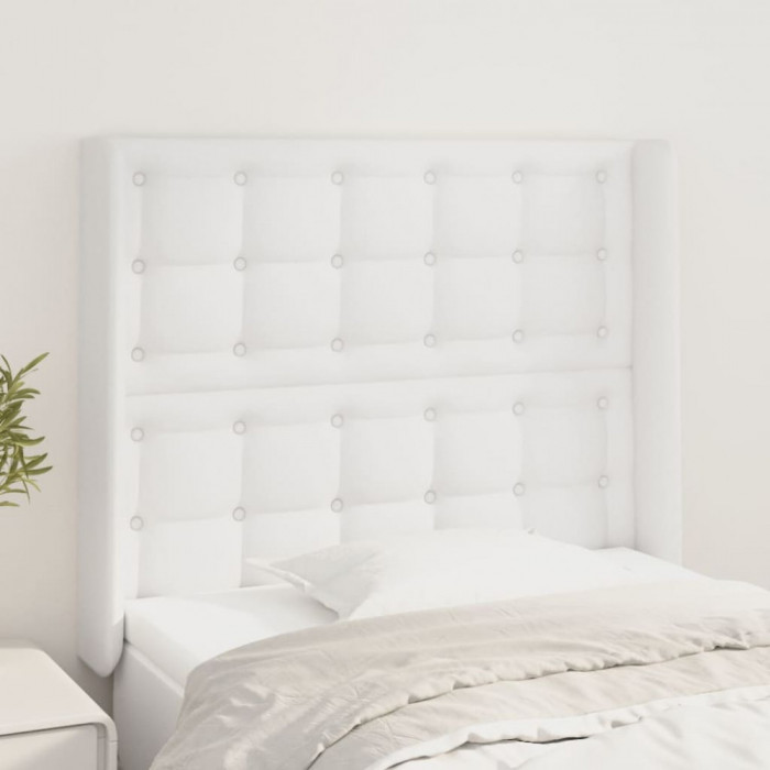 vidaXL Tăblie de pat cu aripioare, alb, 93x16x118/128 cm, piele eco