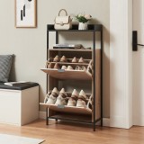 Schuhkipper Belana mit 2 Klappen 116x60x24 cm Schwarz/Eicheoptik [en.casa]