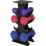 SPORTNOW Set gantere 3 perechi cu suport de depozitare, m&acirc;nere antiderapante, 1-5 kg, hexagon | Aosom Romania