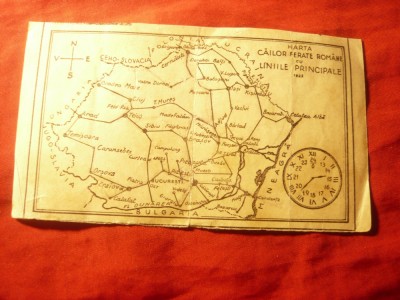 HARTA CFR 1923 de buzunar - cu 3 Reclame verso , 13,2x7,5cm foto