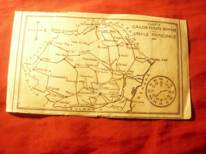 HARTA CFR 1923 de buzunar - cu 3 Reclame verso , 13,2x7,5cm