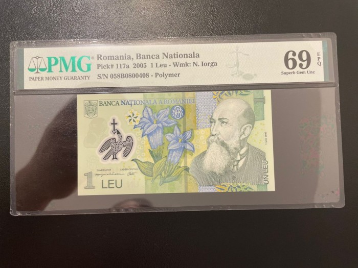 Romania 1 leu 2005 pick 117a grad 69 pmg