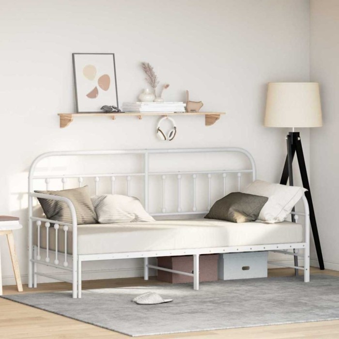 vidaXL Cadru de pat de zi cu headboard Alb 80 x 200 cm Oțel 42002650