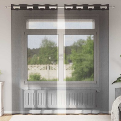 Perdele Voile cu Oeli 2 buc Negru 140x225 cm foto