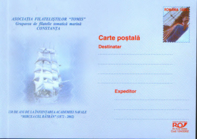 Intreg postal CP necirculat 2002 - 130 de ani de la infiintarea Academiei Navale foto