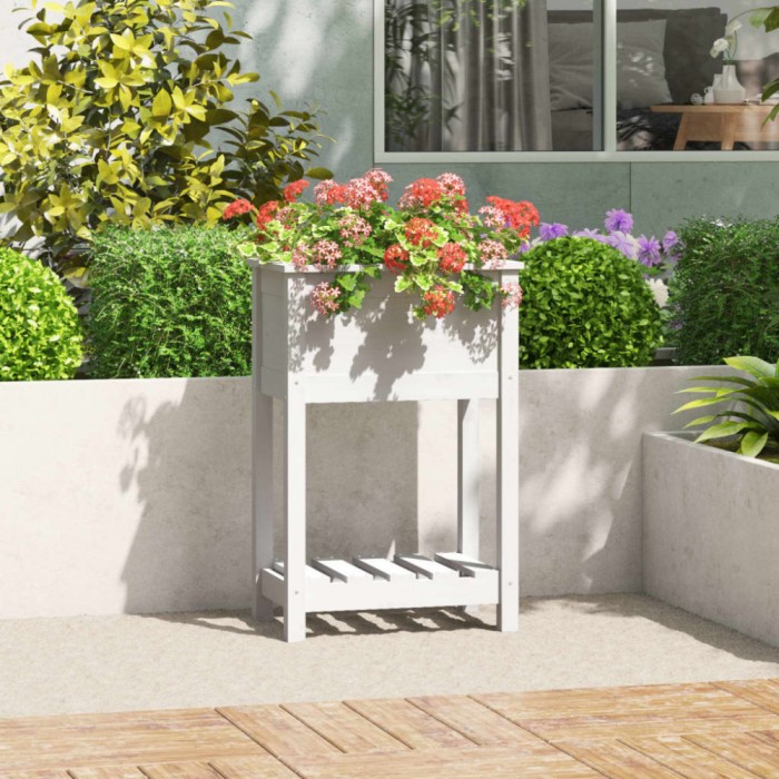 vidaXL Jardinieră cu raft, alb, 54x34,5x81 cm, lemn masiv de pin 823753
