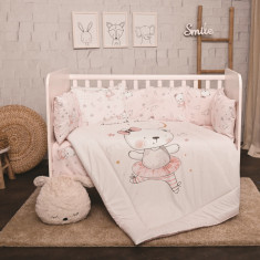 Set lenjerie pat 8 piese 70x140 cm bumbac ranforce Pink Ballerina Bear