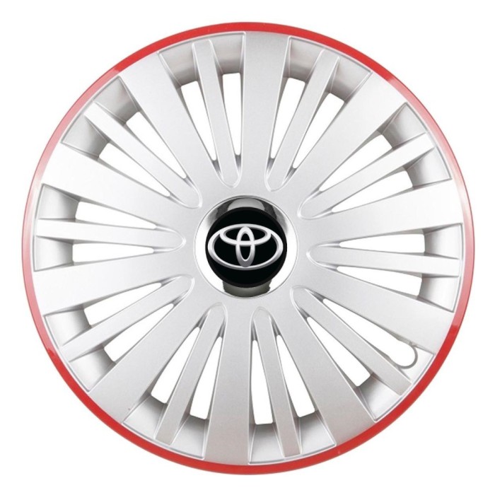 Set 4 Capace Roti, potrivite jantelor de R16, pentru Toyota, model falcon argintiu cu rama rosie