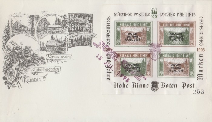 1995 Romania - Plic Centenarul marcilor postale locale Hohe Rinne colita vignete