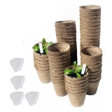 Cumpara ieftin Set 40 ghivece si etichete, 6x6cm, alb/maro, turba/plastic