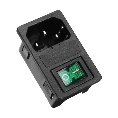 Mufa alimentare PC tata+siguranta+intrerupator verde 6A 250Vac panou foto