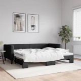 vidaXL Pat de zi cu extensie, negru, 90x190 cm, textil