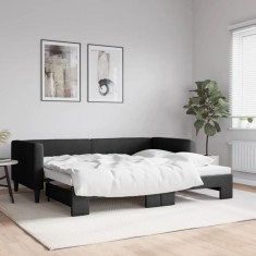 vidaXL Pat de zi cu extensie, negru, 90x190 cm, textil 3196590