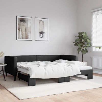 vidaXL Pat de zi cu extensie, negru, 90x190 cm, textil 3196590 foto