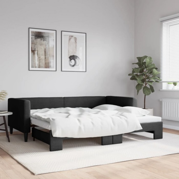 vidaXL Pat de zi cu extensie, negru, 90x190 cm, textil 3196590