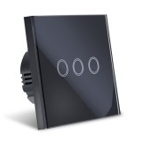 Intrerupator Smart Touch Techstar&reg;, Wireless 2.4GHz, Sticla Securizata, Design Modern, Iluminare LED, 3 Faze, Negru