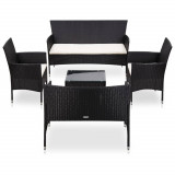 Set mobilier de grădină cu perne, 5 piese, negru, poliratan, vidaXL