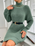 Cumpara ieftin Rochie mini stil pulover, cu guler, verde, dama, Shein