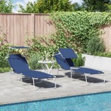 VidaXL Set de 2 șezlonguri pliabile cu copertină Albastru 600D Oxford Fabric