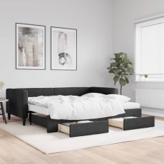 vidaXL Pat de zi cu extensie și sertare, negru, 90x190cm, textil 3196644