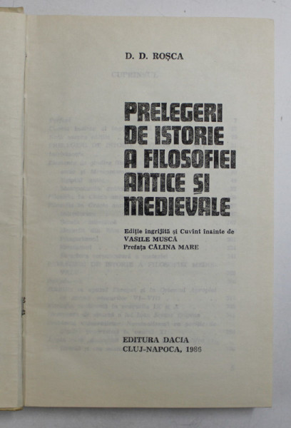 PRELEGERI DE ISTORIE A FILOSOFIEI ANTICE SI MEDIEVALE-D.D. ROSCA 1986