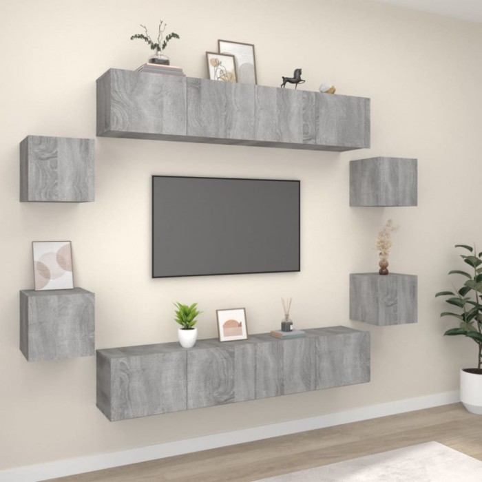 Gossi set dulap tv, 8 piese, gri sonoma, lemn prelucrat