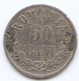 Romania 50 bani 1876 - Carol I, Argint 2.5 g/835, 18 mm, KM-9