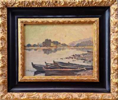 Samuel M&amp;Uuml;TZNER (1884-1959)-Bărci la mal, pictură licitată, de colecţie foto