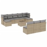 Cumpara ieftin Set canapele de gradina cu perne, 11 piese, bej, poliratan