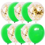 Set 10 Baloane Latex Verde cu Confetti Aurii, 30cm, Ropet - Aniversare, Nunta, Botez, Petrecere
