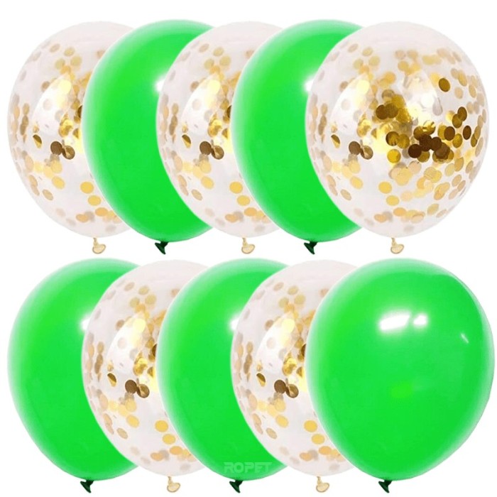 Set 10 baloane latex, confetti aurii, Verde, 30cm, Ropet