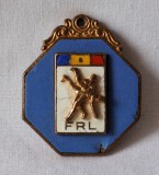 FRL - Federatia Romana de lupte, medalie emailata, veche anii 1970 - Republica Socialista Romania