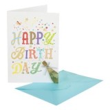Felicitare Zi de Naștere Albă cu Sticlă 3D, Fundă și Confetti, 13x19cm, cu Plic, CMCLASS