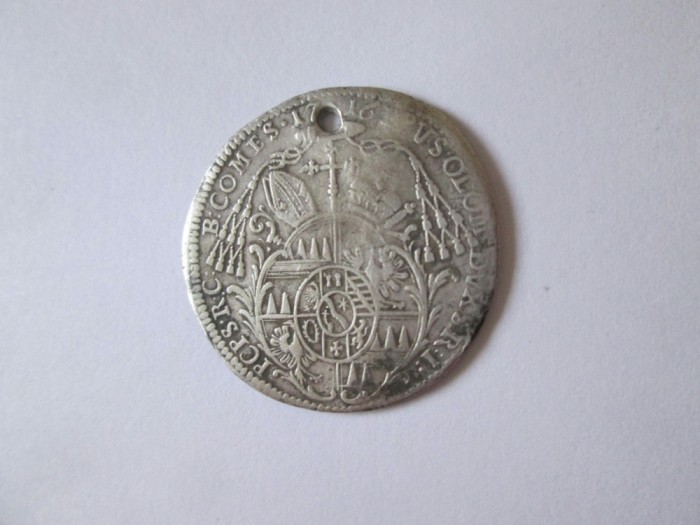 Rară! Regatul Boemiei-Printul episcop de Olomouc Wolfgang:15 Kreuzer 1716 argint