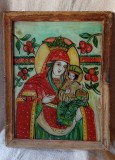 Maica Domnului cu Pruncul Iisus Hristos icoana pe sticla