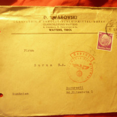 Plic cu Antet Concern D.Swarovski circulat 1940 cenzura militara nazista