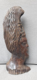 Statueta unicat sculptata hand made, lemn greu mahon, femeie africana, 33x14 cm