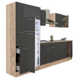 Mobilă de bucătărie Yorki 300, corp stejar sonoma, față antracit satinat, frigider cu congelator superior