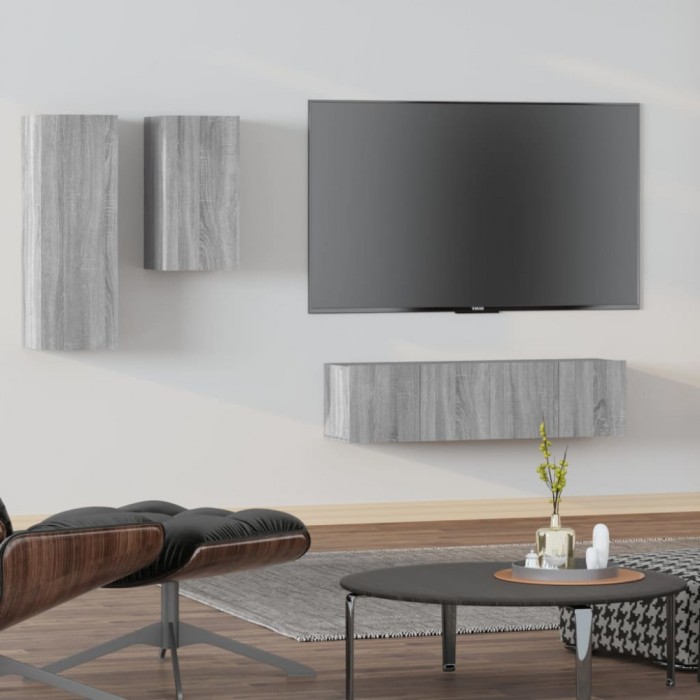 vidaXL Set dulapuri TV, 4 piese, gri sonoma, lemn prelucrat