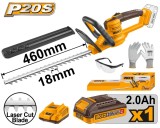 Fierastrau Electric pentru Gard Viu 20V 460mm INGCO CHTLI20461E, 2800 spm, lama taiata laser, capacitate taiere 18mm, 1 acumulator 2Ah + incarcator +