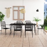 Cumpara ieftin Set mobilier de grădină, 7 piese, negru, sfoară bumbac și oțel