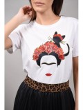 TRICOU BUMBAC FEMEIE CU PISICA ARZACHENA Alb TALIE UNICA