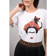 TRICOU BUMBAC FEMEIE CU PISICA ARZACHENA Alb TALIE UNICA