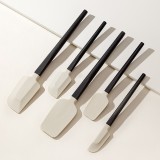 Set 5 Ustensile de Bucatarie, Cyrax, din Silicon si Lemn, Spatule de Diferite Dimensiuni, Termorezistente, Antiaderente, Alb-Negru